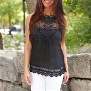 Cotton and Lace Black Sleeveless Top